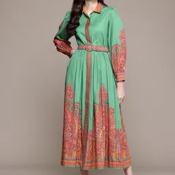 Ritu Kumar Ethnic Motifs Print Shirt Midi Dress With Belt-picture-22