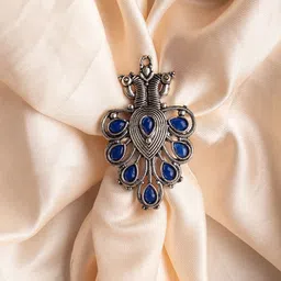 Ozanoo Silver-Plated Stone Studded Peacock-Shaped Ring-picture-39
