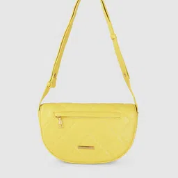 Caprese Yellow Solid Quilted Half Moon Crossbody Sling Bag-picture-8