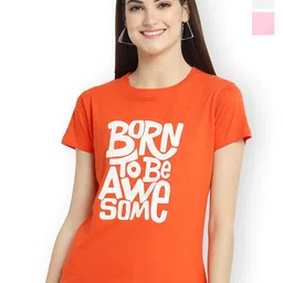 Fabflee Women Multicoloured 3 Printed Applique T-shirt-picture-35