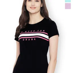 Fabflee Women Multicoloured 3 Printed Applique T-shirt-picture-39