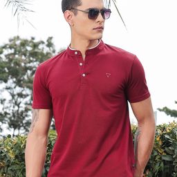 Thomas Scott Men Solid Mandarin Collar Knitted T-Shirt-picture-20