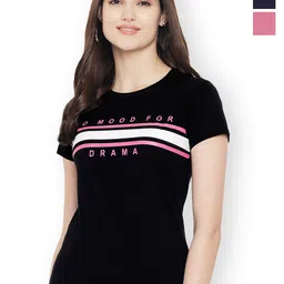 Fabflee Women Multicoloured 3 Printed Applique T-shirt-picture-20