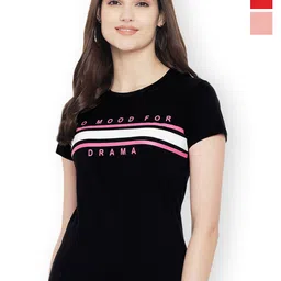 Fabflee Women Multicoloured 3 Printed Applique T-shirt-picture-16