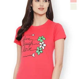 Fabflee Women Multicoloured 3 Printed Applique T-shirt image 1