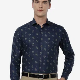 Greenfibre Men Navy Blue Slim Fit Printed Formal Shirt-picture-16