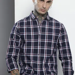 The Indian Garage Co Pure Cotton Slim Fit Tartan Checks Casual Shirt-picture-32