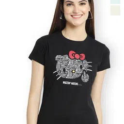 Fabflee Women Multicoloured 3 Printed Applique T-shirt-picture-41