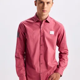 Red Flame Spread Collar Twill Pure Cotton Casual Shirt-image-21