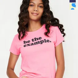 max Girls Typography 3 Printed V-Neck Raw Edge T-shirt-picture-41
