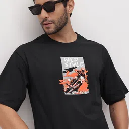 The Roadster Life Co. Biker Printed Pure Cotton Relaxed Fit T-shirt image 1