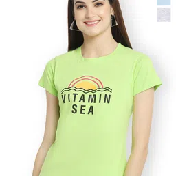 Fabflee Women Multicoloured 3 Printed Applique T-shirt-picture-37