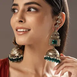 Voylla Gold-Plated Dome Shaped Kundan Jhumkas Earrings-image-33