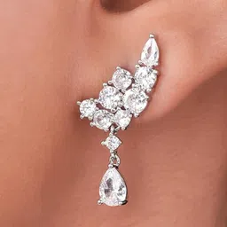 Amalfa Women Silver Plated Zircon Party Wear Dangle Earrings-picture-11