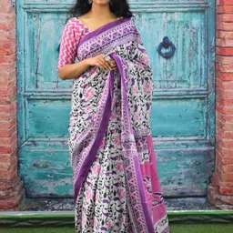 clothonus Floral Printed Pure Cotton Block Print Saree-picture-42