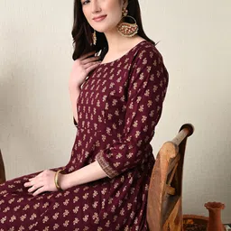 ao services Ethnic Motifs Printed Round Neck Anarkali Kurta-picture-10