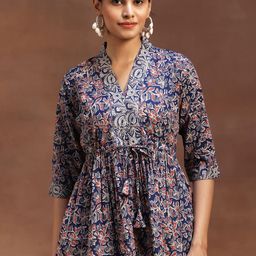 Libas Women Floral Printed V-Neck Pleated A-Line Kurti-picture-41