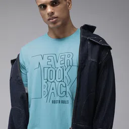 Roadster Men Blue Typography Printed Pure Cotton T-shirt-picture-10