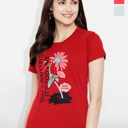 Fabflee Women Multicoloured 4 Printed V-Neck T-shirt-picture-24