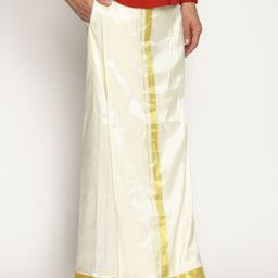 Sethukrishna Men Cream-Coloured Solid Double Layer Readymade Dhoti With Pocket-picture-8