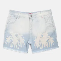 Natilene Girls Blue Washed Regular Shorts-image-4