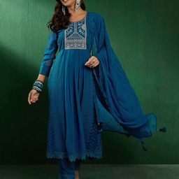 Sangria Embroidered A-Line Kurta With Trouser & Dupatta-picture-38