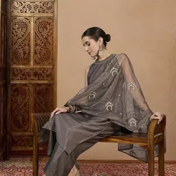 House of Pataudi Embroidered Kurta & Trousers With Dupatta-image-41