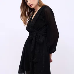 Styli Women V-Neck Wrap Mini Dress With Volume Sleeves-image-52