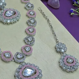 Anouk Rhodium-Plated Stone-Studded Jewellery Set image 2
