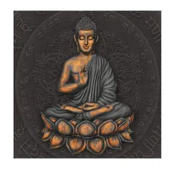 999Store Grey & Gold-Toned Hand Painted Buddha Background & Yantra Wall Painting image 5