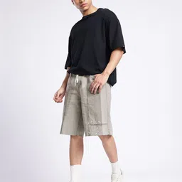 glitchez Men Cool Sprinkle Panelling Raw Edges Loose Fit Jorts image 5