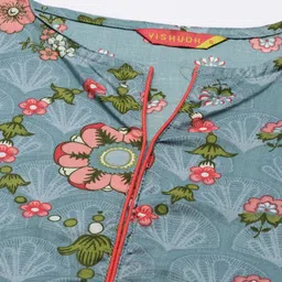 Vishudh Women Green Printed Kurta with Trousers image 5