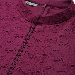 Roadster Schiffli Mandarin Collar Puff Sleeves A-Line Dress image 3