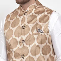 Jompers Men Brown & off- White Printed Nehru Jacket image 5