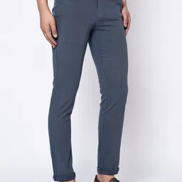 Octave Men Navy Blue Solid Regular Trousers image 4