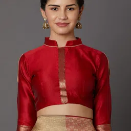 Mitera Beige & Gold-Toned Silk Blend Woven Design Kanjeevaram Saree image 2