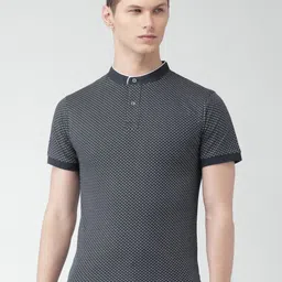 INVICTUS Men Navy & White Printed Mandarin Collar T-Shirt image 4