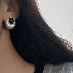 Just Lil Things Onyx Studded Oxidised Contemporary Studs image 2