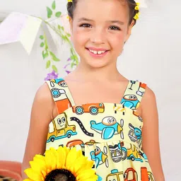 Jilmil Girls Drive Printed Pleated Cotton A-Line Dress image 3