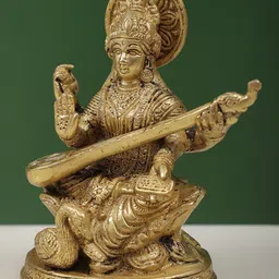 Exotic India Gold-Toned & Black Goddess Saraswati Showpiece image 3