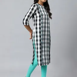 AURELIA Women White Checked Kurta image 3