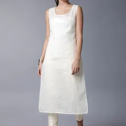 Vishudh Women Cream-Coloured & Gold-Toned Printed Straight Kurta image 2