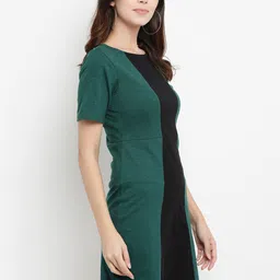 THREAD MUSTER Women Green & Black Colourblocked Sheath Dress image 3