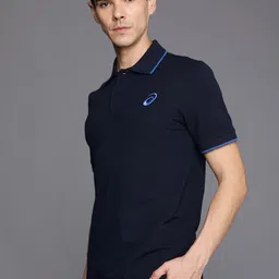 ASICS Men Navy Blue Polo Collar Training T-shirt With Logo Print image 3