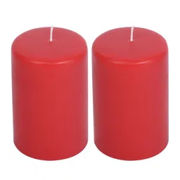 HOSLEY Set of 2 Red Apple Cinnamon Fragranced Wax Pillar Candles image 3