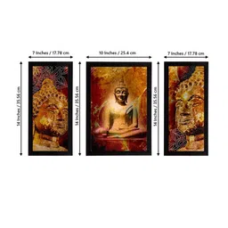eCraftIndia Set of 3 Brown & Maroon Meditating Lord Buddha Satin Matt Textured UV Wall Paintings image 2