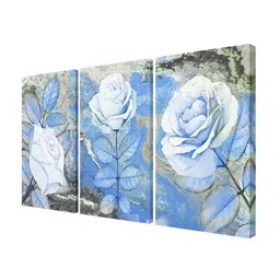 999Store Set of 3 Blue & Grey Floral HD Canvas Wall Paintings image 3