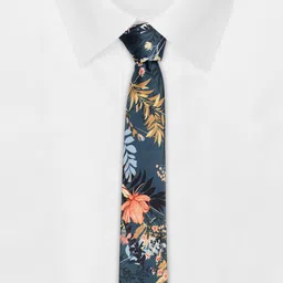 Tossido Blue & Peach-Coloured Floral Printed Broad Tie image 3