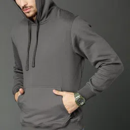 Roadster Men Charcoal Solid Hooded Sweatshirt image 3
