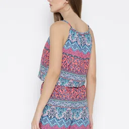 Sera Blue & Neon Orange Printed Playsuit image 3